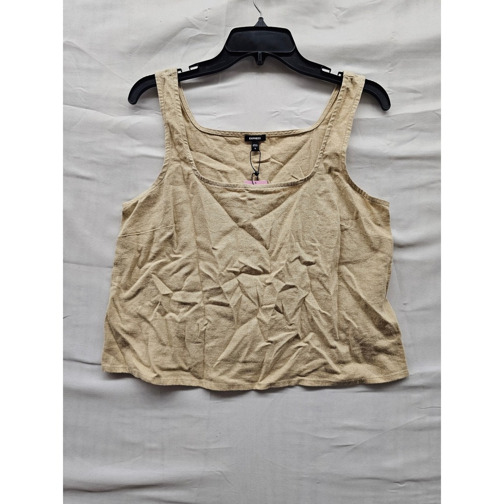 Express Womens Square Neck Tank Top Cream Linen Blend Casual Size Small